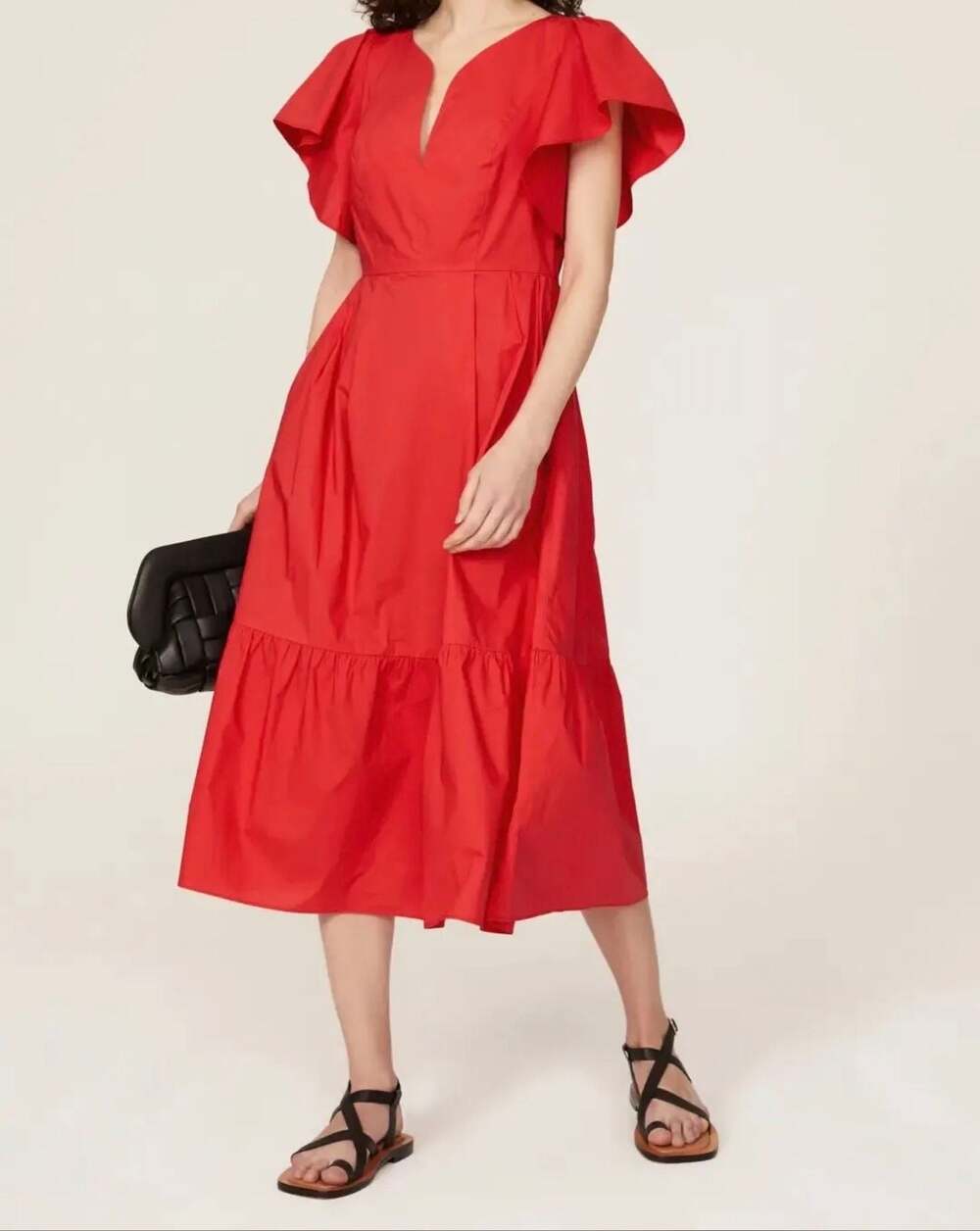 Marissa Webb Collective V-Neck Flutter Sleeve Midi Dress Size 10